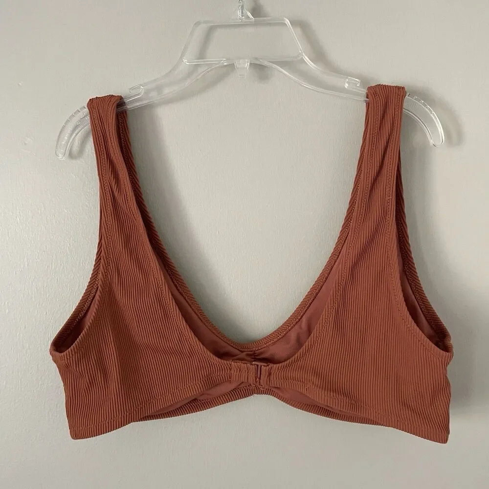 Aerie Size XL Scoop Neck Orange Ribbed Swim Suit Top